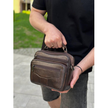 Чоловіча шкіряна сумка барсетка 24×16×6.5, месенджер через плече з коричневою ручкою BEXHILL 61881B-7
