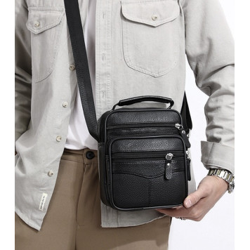 Чоловіча сумка барсетка 17x21x9, шкіряна сумочка планшет Tiding Bag 75003 чорна-1