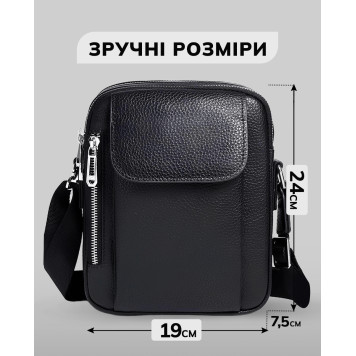 Чоловіча шкіряна сумка-барсетка 19х24х7.5, сумочка планшет через плече чорна Bexhill BX-09164-2