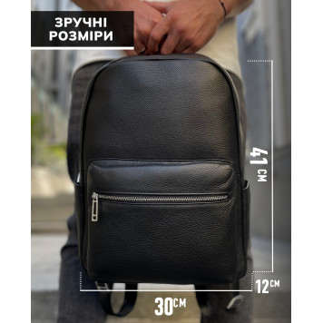 Чоловічий рюкзак з натуральної шкіри 28х39х15, наплічник для ноутбука та документів Tiding Bag 81809 чорний-2